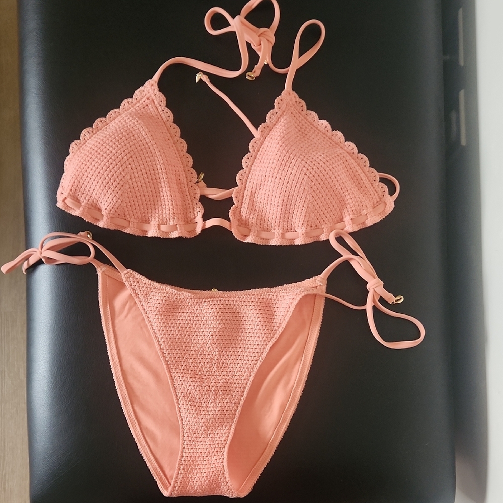 Victoria's Secret Coral Crochet Bikini Set